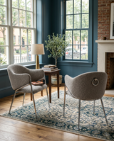 SC450 Modern Boucle Accent Dining Chair with Sculptural Chrome Frame & Ring Pull by Quality Living Furniture