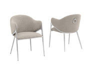 Sc450 Modern Boucle Accent Dining Chair with Sculptural Chrome Frame & Ring Pull
