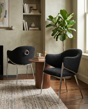 Sc450 Modern Boucle Accent Dining Chair with Sculptural Chrome Frame & Ring Pull