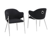 Sc450 Modern Boucle Accent Dining Chair with Sculptural Chrome Frame & Ring Pull