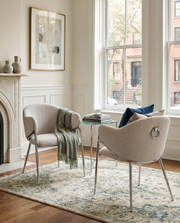 Sc450 Modern Boucle Accent Dining Chair with Sculptural Chrome Frame & Ring Pull