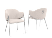 Sc450 Modern Boucle Accent Dining Chair with Sculptural Chrome Frame & Ring Pull