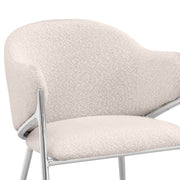 Sc450 Modern Boucle Accent Dining Chair with Sculptural Chrome Frame & Ring Pull