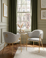 SC454 Modern Boucle Accent Dining Chair with Sculptural Gold Frame & Ring Pull