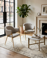 SC454 Modern Boucle Accent Dining Chair with Sculptural Gold Frame & Ring Pull by Quality Living Furniture
