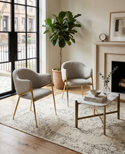 SC454 Modern Boucle Accent Dining Chair with Sculptural Gold Frame & Ring Pull