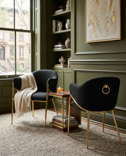 SC454 Modern Boucle Accent Dining Chair with Sculptural Gold Frame & Ring Pull