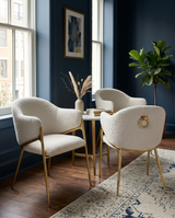 SC454 Modern Boucle Accent Dining Chair with Sculptural Gold Frame & Ring Pull