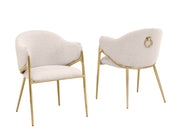 SC454 Modern Boucle Accent Dining Chair with Sculptural Gold Frame & Ring Pull