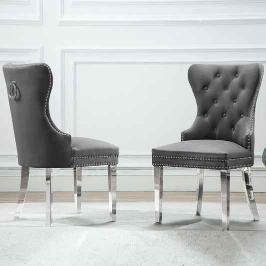 SC45-48 & SC115-8: Velvet Wing Back Button Tufted Chairs with Stainless Steel Legs