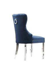 SC44 Elegant [Velvet / Faux Leather] Dining Side Chair with Tufted Back, Nailhead Trim & Ring Pull, Stainless Steel Legs