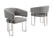SC460 Modern Teddy Fabric Accent Dining Chair with Architectural Chrome Frame, Curved Barrel Armchair
