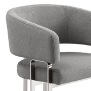 SC460 Modern Teddy Fabric Accent Dining Chair with Architectural Chrome Frame, Curved Barrel Armchair