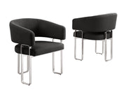 SC460 Modern Teddy Fabric Accent Dining Chair with Architectural Chrome Frame, Curved Barrel Armchair