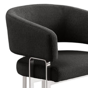 SC460 Modern Teddy Fabric Accent Dining Chair with Architectural Chrome Frame, Curved Barrel Armchair