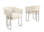 SC460 Modern Teddy Fabric Accent Dining Chair with Architectural Chrome Frame, Curved Barrel Armchair