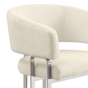 SC460 Modern Teddy Fabric Accent Dining Chair with Architectural Chrome Frame, Curved Barrel Armchair