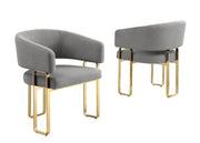 SC464 Modern Teddy Fabric Accent Dining Chair with Architectural Gold Frame, Curved Barrel Armchair