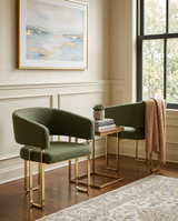 SC464 Modern Teddy Fabric Accent Dining Chair with Architectural Gold Frame, Curved Barrel Armchair