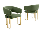 SC464 Modern Teddy Fabric Accent Dining Chair with Architectural Gold Frame, Curved Barrel Armchair