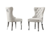 SC44 Elegant [Velvet / Faux Leather] Dining Side Chair with Tufted Back, Nailhead Trim & Ring Pull, Stainless Steel Legs