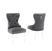 SC50 Modern Velvet Accent Dining Chair with Clear Acrylic Legs, Tufted Back, Nailhead Trim & Ring Pull