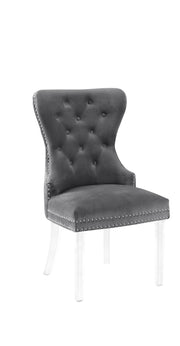 SC50 Modern Velvet Accent Dining Chair with Clear Acrylic Legs, Tufted Back, Nailhead Trim & Ring Pull