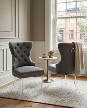 SC50-SC52 Modern Velvet Accent Dining Chair with Clear Acrylic Legs, Tufted Back, Nailhead Trim & Ring Pull by Quality Living Furniture