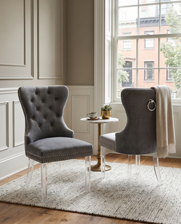 SC50-SC52 Modern Velvet Accent Dining Chair with Clear Acrylic Legs, Tufted Back, Nailhead Trim & Ring Pull by Quality Living Furniture