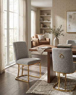 SC504 Modern Boucle Upholstered Dining Side Chair with Radiant Gold Legs, Contemporary Accent Room Chair