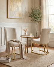 SC504 Modern Boucle Upholstered Dining Side Chair with Radiant Gold Legs, Contemporary Accent Room Chair