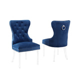 SC50 Modern Velvet Accent Dining Chair with Clear Acrylic Legs, Tufted Back, Nailhead Trim & Ring Pull