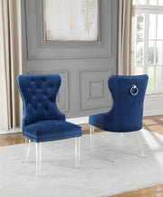 SC50 Modern Velvet Accent Dining Chair with Clear Acrylic Legs, Tufted Back, Nailhead Trim & Ring Pull