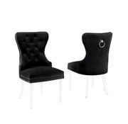 SC50 Modern Velvet Accent Dining Chair with Clear Acrylic Legs, Tufted Back, Nailhead Trim & Ring Pull