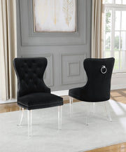 SC50 Modern Velvet Accent Dining Chair with Clear Acrylic Legs, Tufted Back, Nailhead Trim & Ring Pull