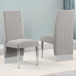 SC560-7, CH560-7, & BS560-7: Modern Upholstered Side Chair Set of 2 - Boucle Fabric - Chrome Legs