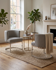 SC590 Modern Low-Profile Boucle Accent Dining Chair with Deep Seating and Polished Chrome Legs