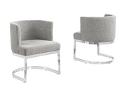 SC590 Modern Low-Profile Boucle Accent Dining Chair with Deep Seating and Polished Chrome Legs