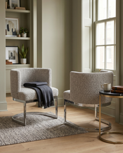 SC590 Modern Low-Profile Boucle Accent Dining Chair with Deep Seating and Polished Chrome Legs