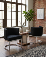 SC590 Modern Low-Profile Boucle Accent Dining Chair with Deep Seating and Polished Chrome Legs
