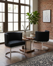 SC590 Modern Low-Profile Boucle Accent Dining Chair with Deep Seating and Polished Chrome Legs