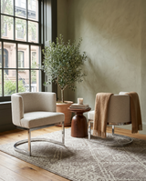 SC590 Modern Low-Profile Boucle Accent Dining Chair with Deep Seating and Polished Chrome Legs