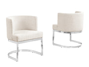 SC590 Modern Low-Profile Boucle Accent Dining Chair with Deep Seating and Polished Chrome Legs