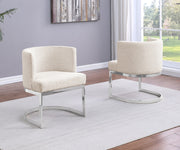 SC590 Modern Low-Profile Boucle Accent Dining Chair with Deep Seating and Polished Chrome Legs