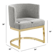 SC594 Modern Boucle Fabric Barrel Accent Chair with U-Shaped Gold Chrome Base, Low-Profile Vanity Dining Chair