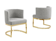 SC594 Modern Boucle Fabric Barrel Accent Chair with U-Shaped Gold Chrome Base, Low-Profile Vanity Dining Chair
