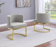 SC594 Modern Boucle Fabric Barrel Accent Chair with U-Shaped Gold Chrome Base, Low-Profile Vanity Dining Chair