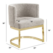 SC594 Modern Boucle Fabric Barrel Accent Chair with U-Shaped Gold Chrome Base, Low-Profile Vanity Dining Chair