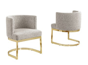 SC594 Modern Boucle Fabric Barrel Accent Chair with U-Shaped Gold Chrome Base, Low-Profile Vanity Dining Chair