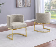 SC594 Modern Boucle Fabric Barrel Accent Chair with U-Shaped Gold Chrome Base, Low-Profile Vanity Dining Chair